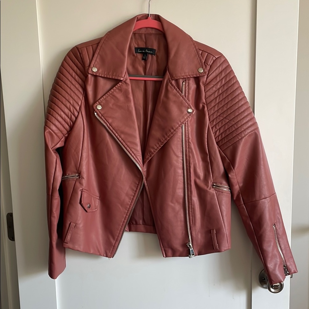 Luxe Fashionz Pink Leather Moto Jacket with Quilted Details